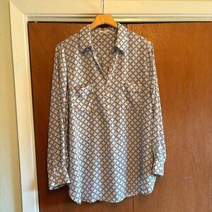 Pleione – L/S 3/4 Button Down Pullover Blouse – XL – White/Black